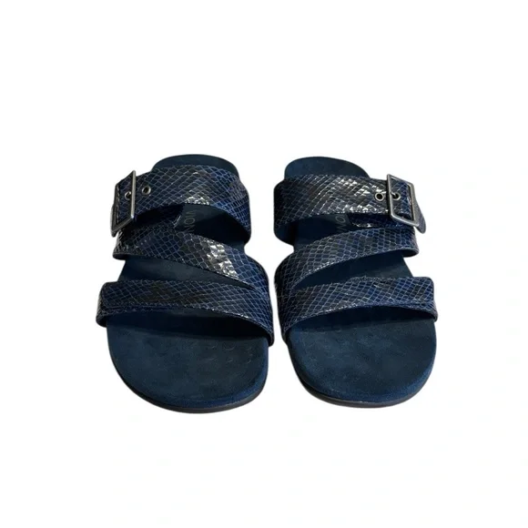 Vionic Skylar Adjustable Slide Orthotic Sandal 12 Blue Snake Embossed Comfort - Picture 6 of 10